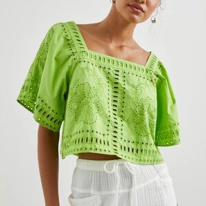 NWT Rails Laine Green Eyelet Embroidered Women's Top - Large - $188